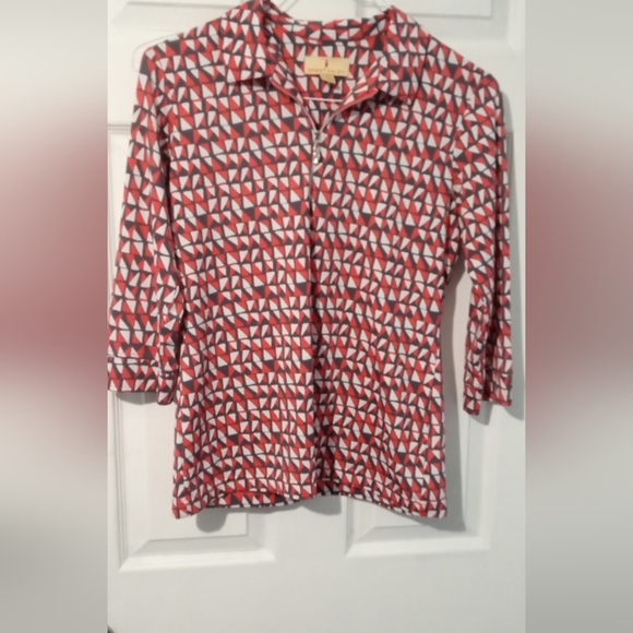 Sport Haley Red and White Geometric Blouse - Picture 1 of 4